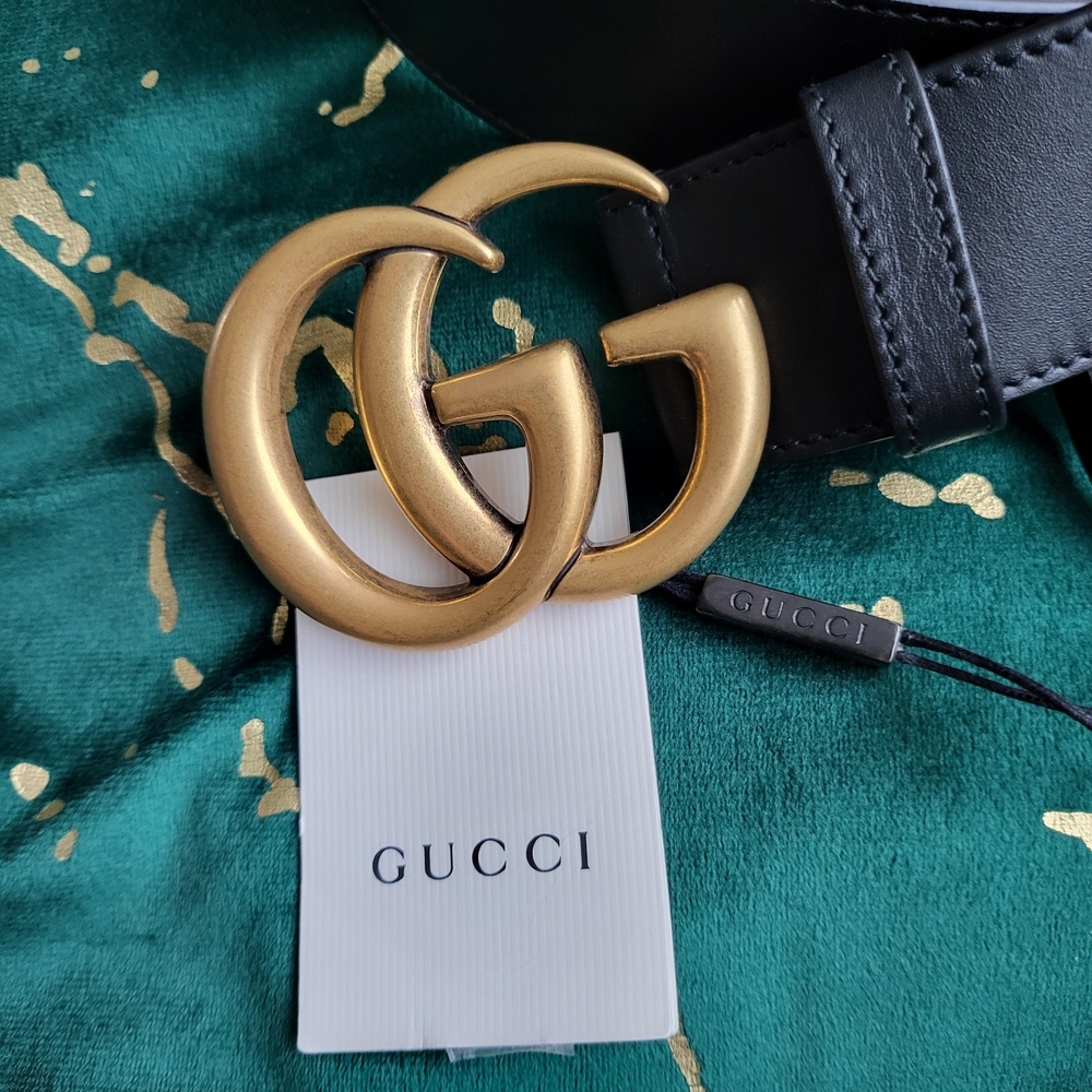 Gucci Black Belt with Gold GG Buckle